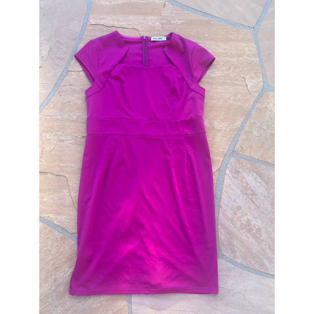 Grace Karin Vintage Fuchsia Pencil Dress with Cap-Sleeves 2X